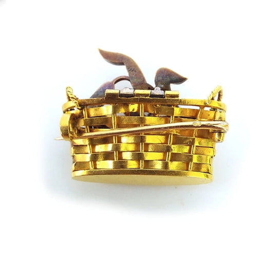 Broche Broche panier XIXe siècle en or jaune 18k, diamants et perles 58 Facettes 74