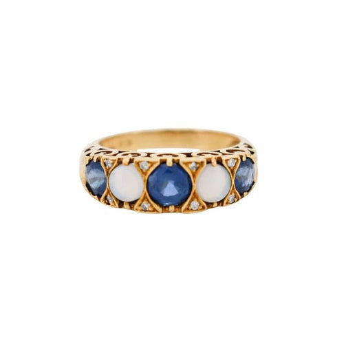 Bague 54 Bague jarretière vintage en or jaune 18 carats, saphirs, opales et diamants 58 Facettes 342