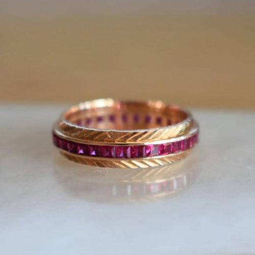Bague 55 Alliance - Bague vintage en or rose 18 carats et rubis synthétiques 58 Facettes 41