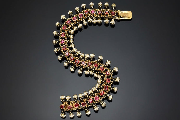 Bracelet Moretti Fiumani Girotondo - Bracelet en or jaune et grenats 58 Facettes