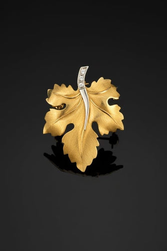 Broche Prezioso Settembre - Broche feuille en or rose et blanc et diamants 0,10 ct 58 Facettes