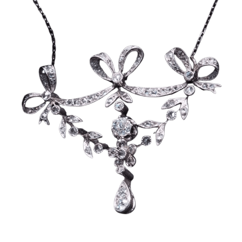 Collier Collier nœud en or blanc et diamants taille ancienne 58 Facettes 3848