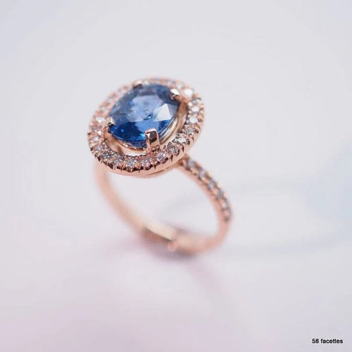 Bague 50 Bague en or 18 carats avec saphir du Sri Lanka et diamants 58 Facettes 4002