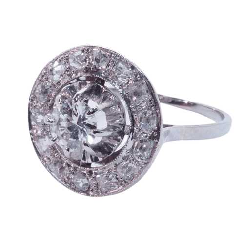Bague 53 Bague Art déco ronde en or blanc 18 carats et diamants 58 Facettes 4281