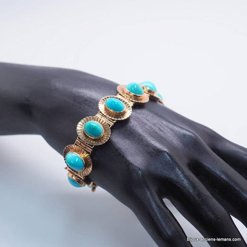 Bracelet Bracelet en or jaune 18 carats aux turquoises 58 Facettes 4180