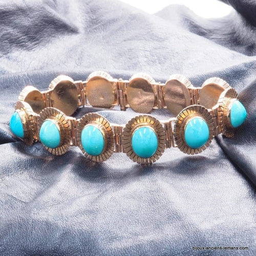 Bracelet Bracelet en or jaune 18 carats aux turquoises 58 Facettes 4180