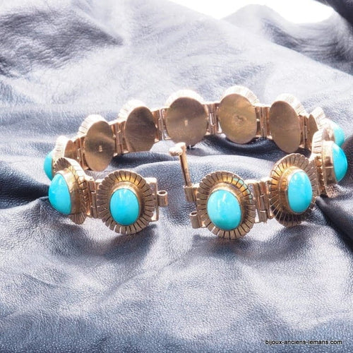 Bracelet Bracelet en or jaune 18 carats aux turquoises 58 Facettes 4180