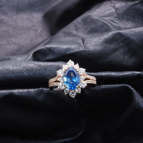Bague 54 Bague en or jaune 18 carats avec saphir et diamants 58 Facettes 4803