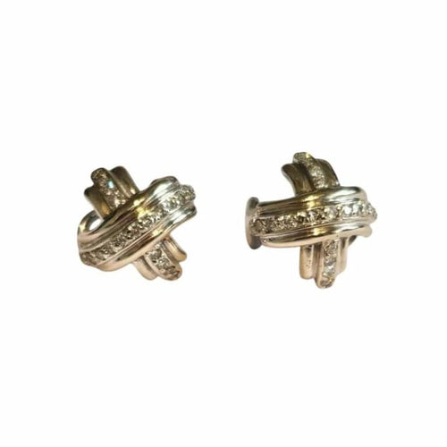 Boucles d'oreilles Tiffany & Co - Boucles d’oreilles à tige vintage en or blanc 18 carats et diamants 58 Facettes 60752