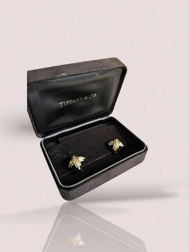 Boucles d'oreilles Tiffany & Co - Boucles d’oreilles à tige vintage en or blanc 18 carats et diamants 58 Facettes 60752