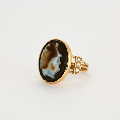Bague 53.5 Bague camée en onyx et diamants en or rose 18K 58 Facettes 31300537