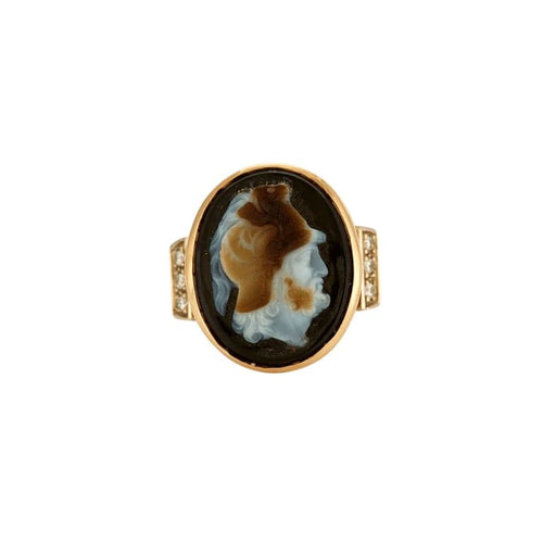 Bague 53.5 Bague camée en onyx et diamants en or rose 18K 58 Facettes 31300537
