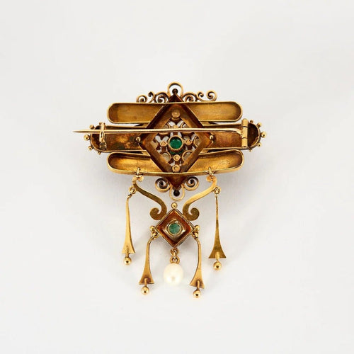 Broche Napoléon III - Broche en or jaune, perles fines et émeraudes 58 Facettes 37200023