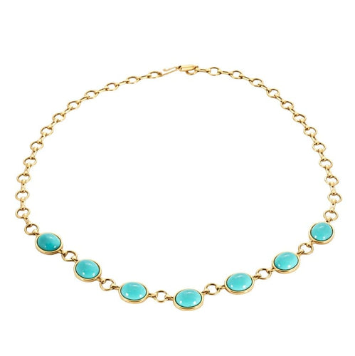 Collier Collier cabochons turquoises en or jaune 18k 58 Facettes 35100046