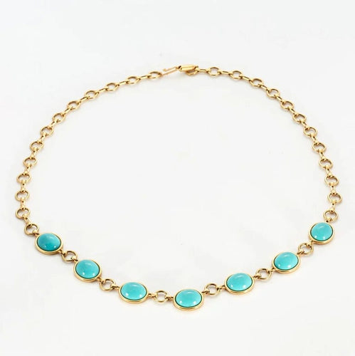 Collier Collier cabochons turquoises en or jaune 18k 58 Facettes 35100046