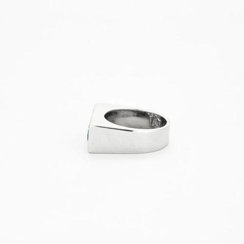 Bague 55 Bague chevalière en or gris 18 K avec topazes bleues et diamants 58 Facettes 32300203