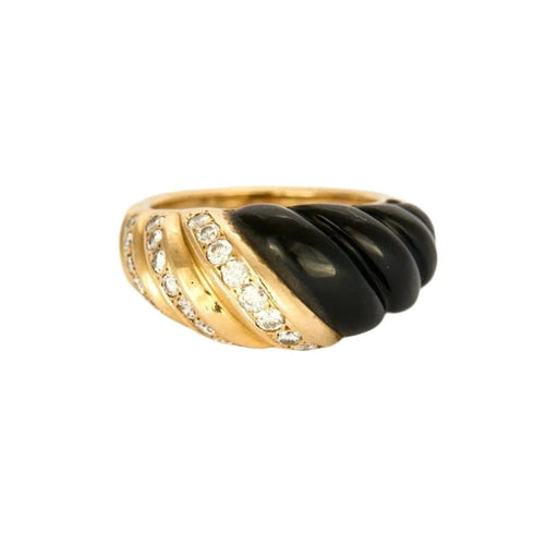 Bague 46 Van Cleef & Arpels - Bague vintage en or jaune, onyx et diamants 58 Facettes 32600211