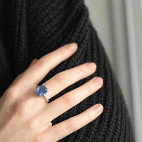 Bague 54.5 Anoushka - Bague en or blanc 18K au saphir non chauffé et diamants 58 Facettes