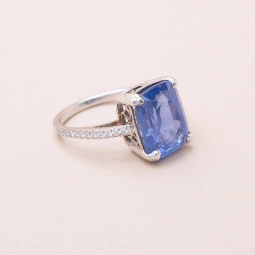 Bague 54.5 Anoushka - Bague en or blanc 18K au saphir non chauffé et diamants 58 Facettes