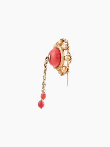 Broche Broche pompon en or jaune 18K au cabochon de corail 58 Facettes