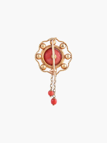Broche Broche pompon en or jaune 18K au cabochon de corail 58 Facettes