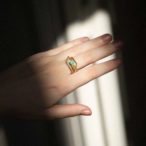Bague 54 Bague ruban vintage en or jaune 18K et turquoise 58 Facettes 793328