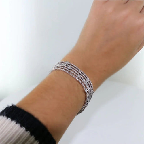 Bracelet Bracelet rivière 5 rangs en or gris et diamants 58 Facettes