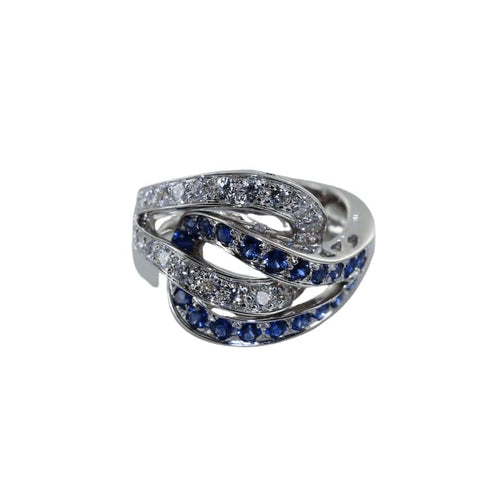 Bague 53 Bague entrelacée en or gris 18 carats, saphirs et diamants 58 Facettes