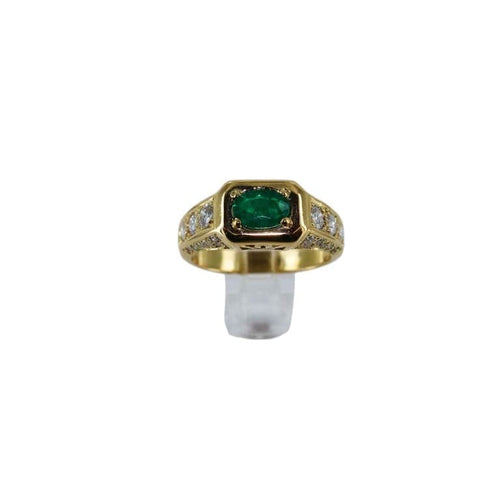 Bague 53 Bague émeraude et diamants en or jaune 18 carats 58 Facettes