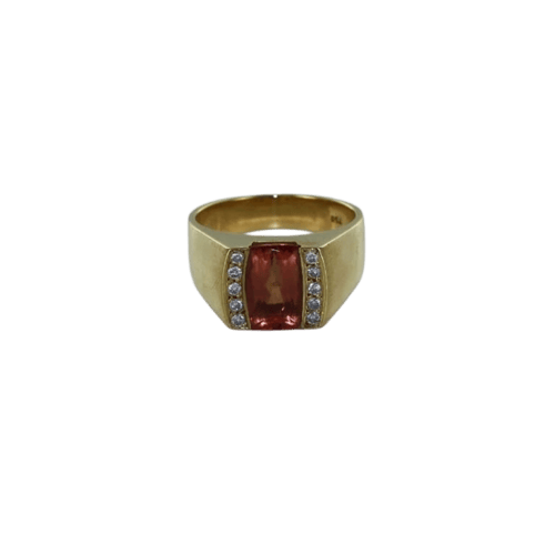 Bague 56 Chevalière - Bague en or jaune 18 carats avec topaze et diamants 58 Facettes