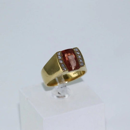 Bague 56 Chevalière - Bague en or jaune 18 carats avec topaze et diamants 58 Facettes