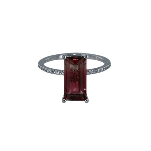 Bague 53 Bague fine en or gris 18 carats avec tourmaline rectangulaire et diamants 58 Facettes