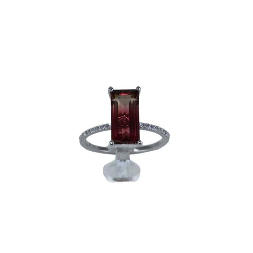 Bague 53 Bague fine en or gris 18 carats avec tourmaline rectangulaire et diamants 58 Facettes