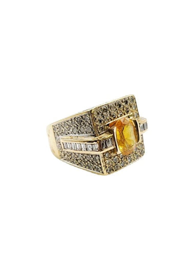 Bague 49 Bague chevalière en or jaune 18 carats, saphir jaune et diamants 58 Facettes