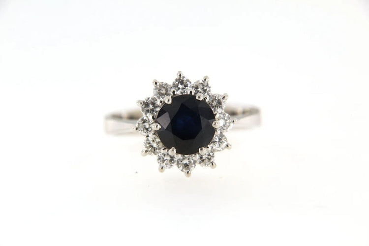 Bague 54 Bague marguerite forme fleur en or gris 18 carats, saphir et diamants 58 Facettes 6395y