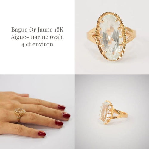 Bague 54 Bague en or jaune 18k à aigue-marine naturelle 58 Facettes LOT 2908