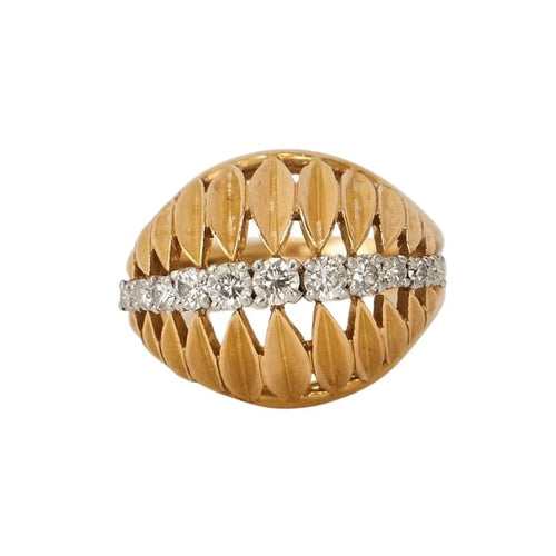 Bague 58 Bague coquillage en or jaune 18k, platine et diamants 58 Facettes LOT 3804