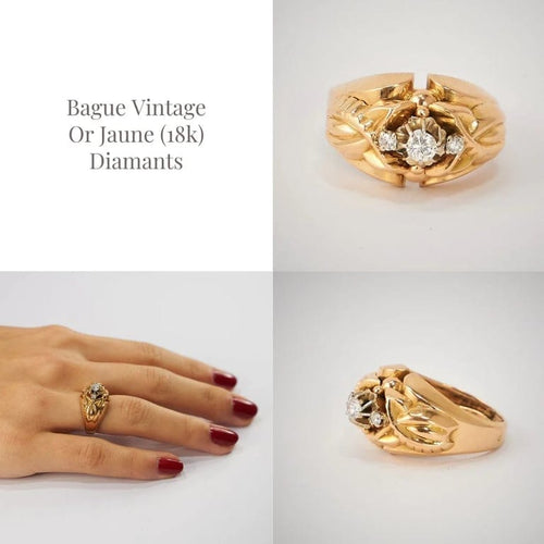 Bague 53 Bague dôme en or jaune 18k et diamants 58 Facettes LOT 3698