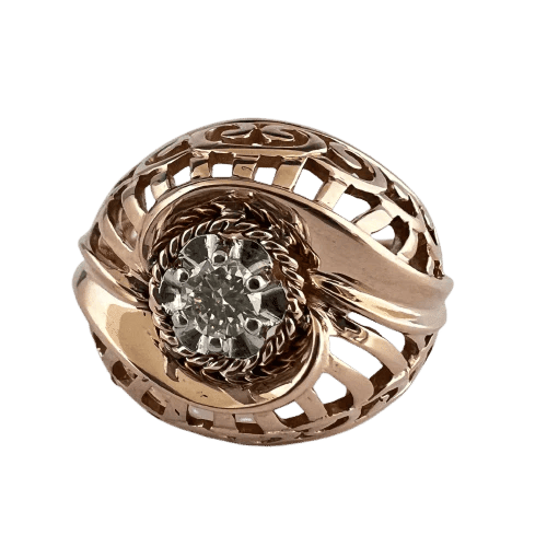 Bague 48.5 Bague boule vintage en or jaune 18k et diamant 58 Facettes LOT 3024
