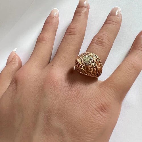 Bague 48.5 Bague boule vintage en or jaune 18k et diamant 58 Facettes LOT 3024