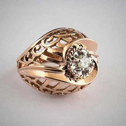 Bague 48.5 Bague boule vintage en or jaune 18k et diamant 58 Facettes LOT 3024
