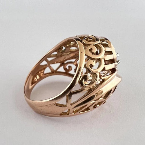 Bague 48.5 Bague boule vintage en or jaune 18k et diamant 58 Facettes LOT 3024