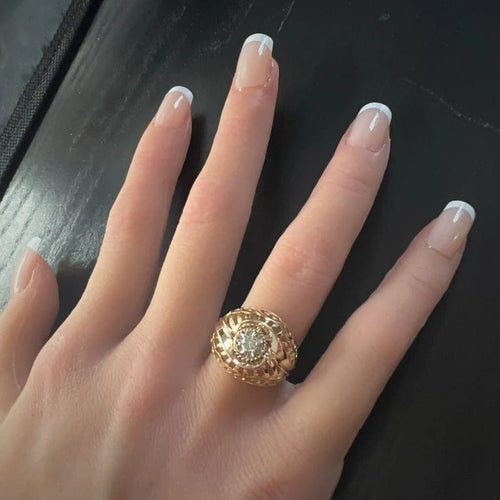 Bague 48.5 Bague boule vintage en or jaune 18k et diamant 58 Facettes LOT 3024