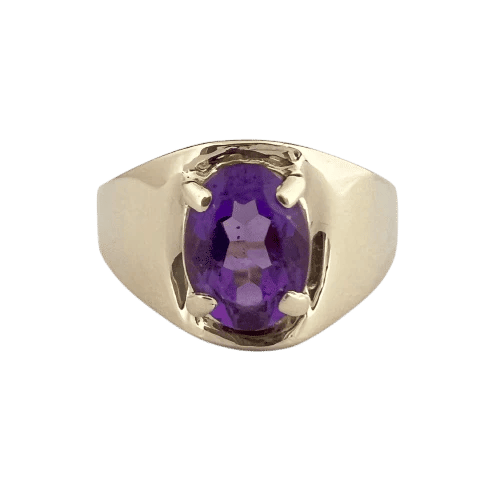 Bague 52 Bague chevalière vintage en or jaune 14k et améthyste 58 Facettes LOT 3279