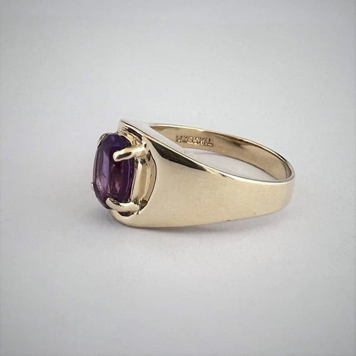 Bague 52 Bague chevalière vintage en or jaune 14k et améthyste 58 Facettes LOT 3279