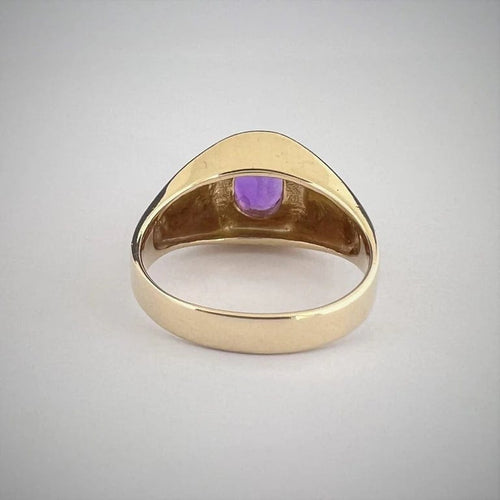 Bague 52 Bague chevalière vintage en or jaune 14k et améthyste 58 Facettes LOT 3279