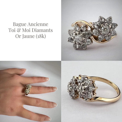 Bague 55 Bague Toi & Moi en or jaune 18k et diamants 58 Facettes LOT P1036