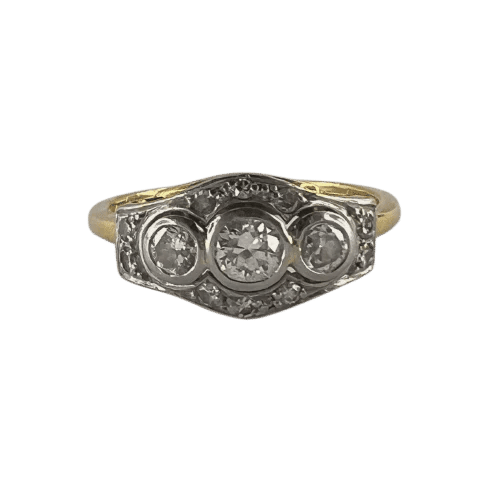 Bague 51.5 Bague ancienne en or jaune 18k et or gris avec diamants 58 Facettes LOT 3570