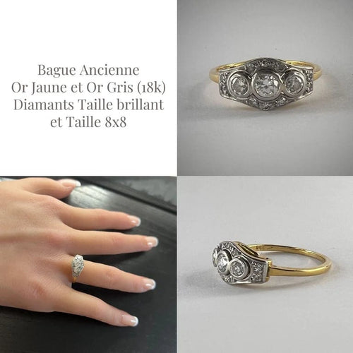Bague 51.5 Bague ancienne en or jaune 18k et or gris avec diamants 58 Facettes LOT 3570