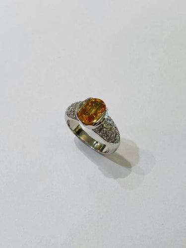 Bague 53 Bague jonc en or blanc 750 avec saphir jaune et diamants 58 Facettes 3190001